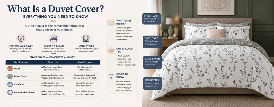 Duvet cover being fitted around a duvet on a neatly made UK bed