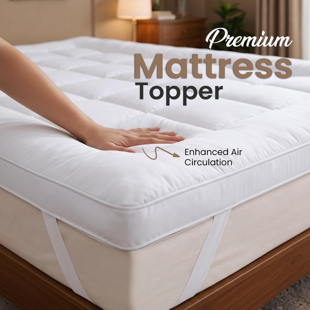 10cm double mattress topper with soft quilted padding and secure corner straps