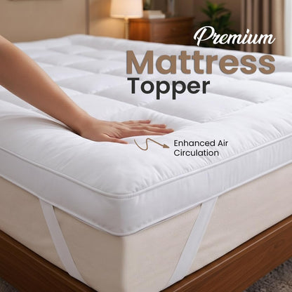 10cm double mattress topper with soft quilted padding and secure corner straps