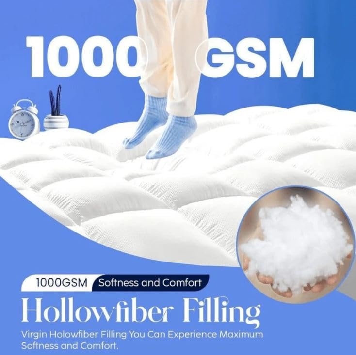 10cm king size mattress topper with soft hollowfibre filling