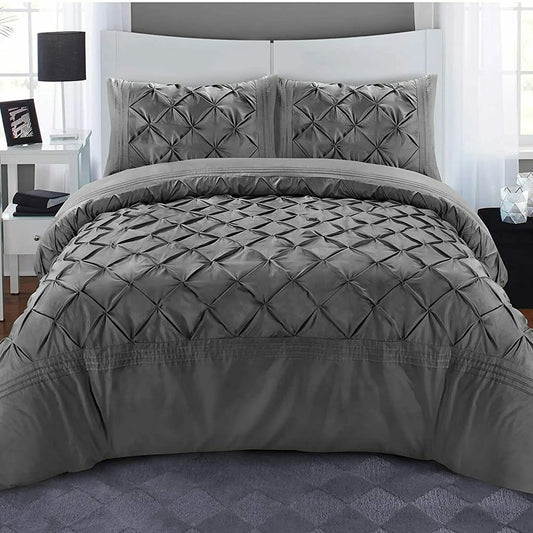 Charcoal Deluxe Geometric Pintuck Duvet Cover Set with structured folded diamonds
Additional image suggestions