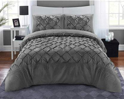 Charcoal Deluxe pintuck duvet cover set with structured folded-diamond detailing