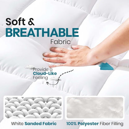 Double mattress topper with soft breathable fabric and cloud-like comfort