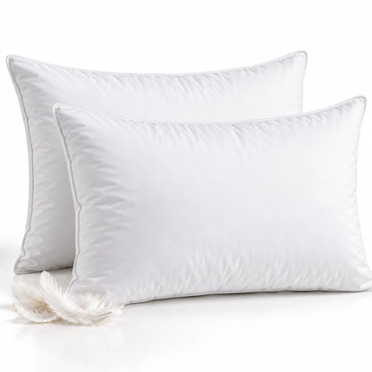 Pair of white duck feather pillows with soft microfibre covers