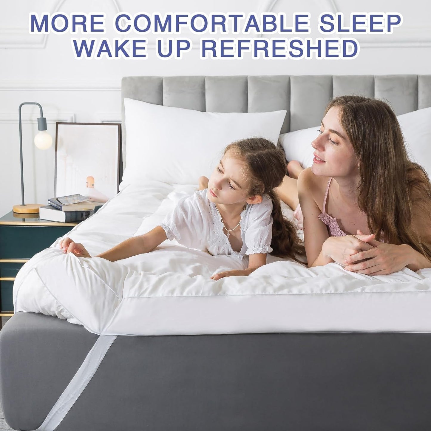 Double mattress topper adding soft comfort for everyday family bedding