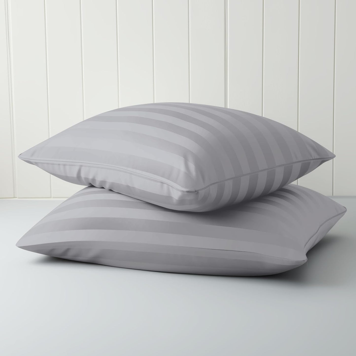 Grey Stripe Hotel Pillow 2 Pack with soft striped microfibre cover