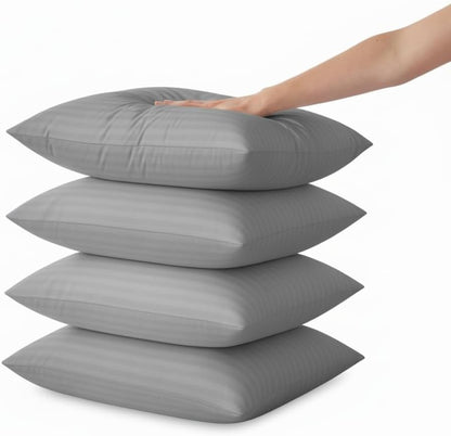 Grey stripe pillow 4 pack with bounce-back filling