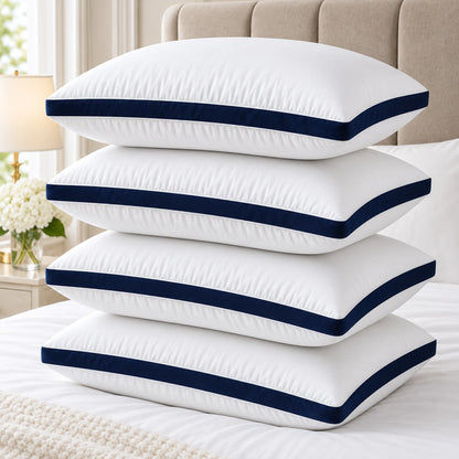 Stoftly hotel pillows 4 pack in white with navy piping