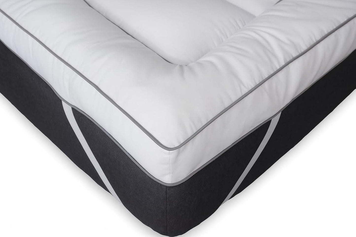 King size mattress topper fitted securely with elasticated corner straps