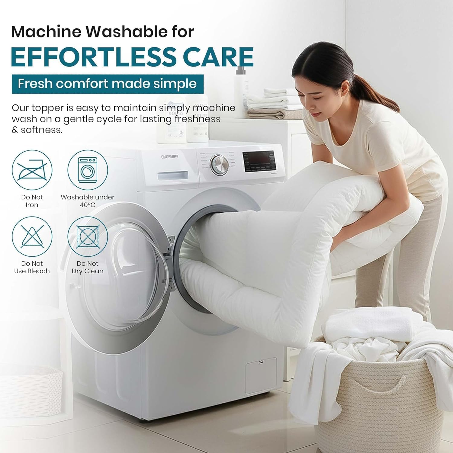 Machine washable double mattress topper for easy care and lasting freshness