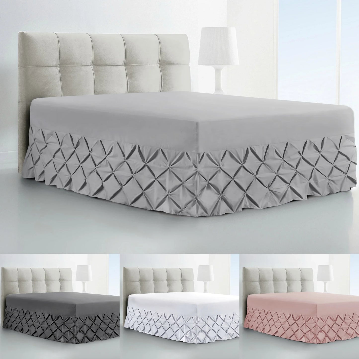 Pintuck fitted valance sheet with 40cm drop for UK beds
