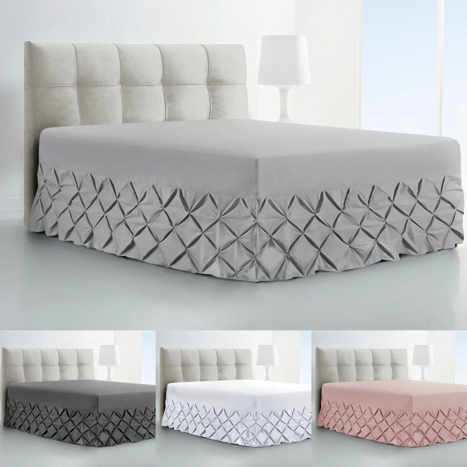 Pintuck fitted valance sheet with 40cm drop for UK beds