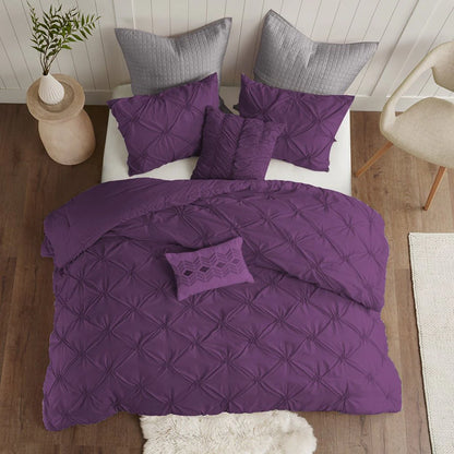 Plum pintuck duvet cover set with all-over textured detailing