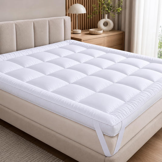 Small double mattress topper for 4ft bed with quilted comfort layer and corner straps
