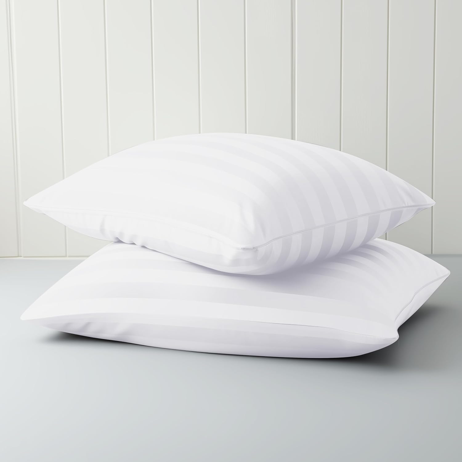 Stripe Hotel Pillow 2 Pack in white with subtle striped cover