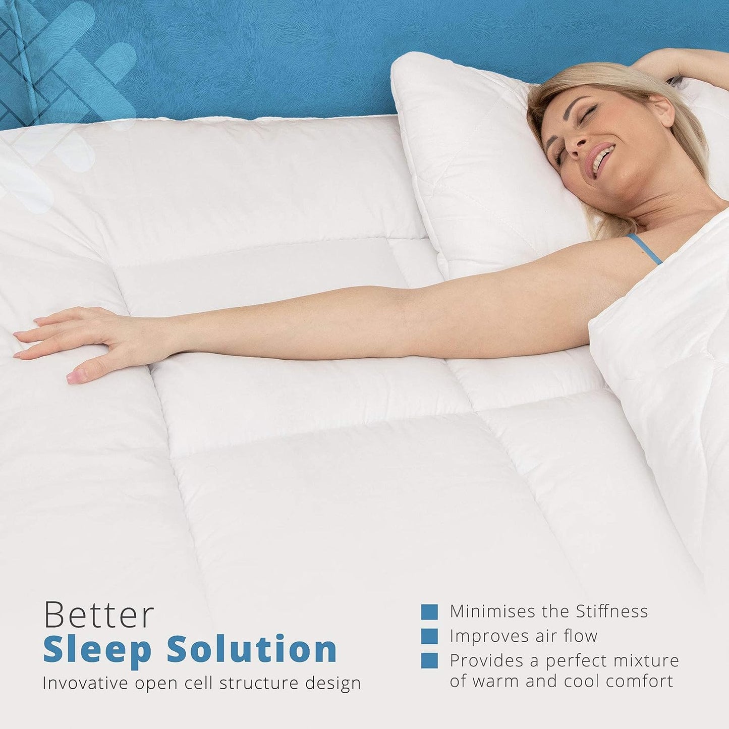 Super king mattress topper with soft hollowfibre filling and quilted comfort