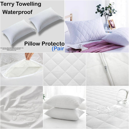 Waterproof quilted pillow protector showing zip, quilted surface and water protection