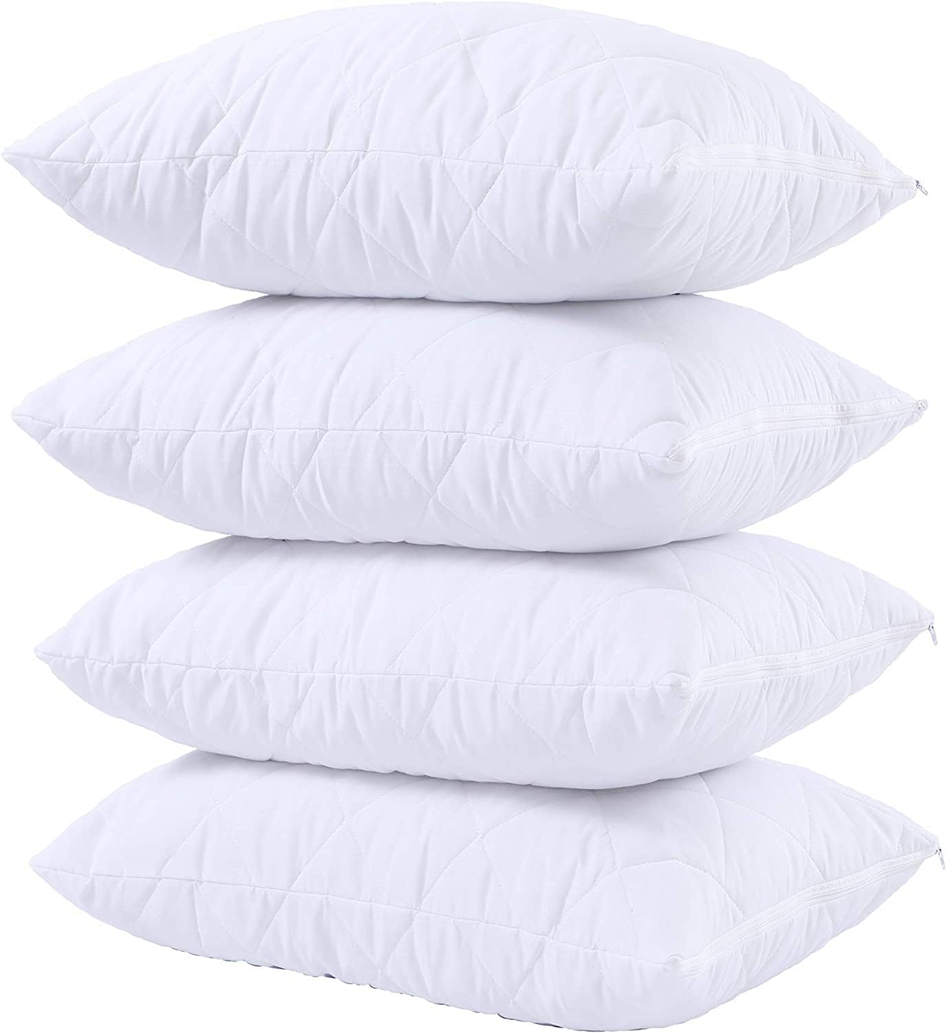 Waterproof Quilted Pillow Protectors Pack of 4 in white quilted design