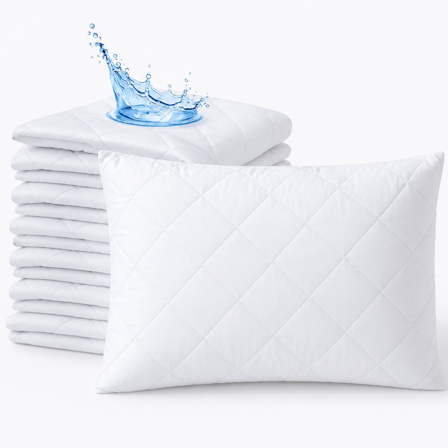 Waterproof quilted pillow protectors in white with zipped cover design