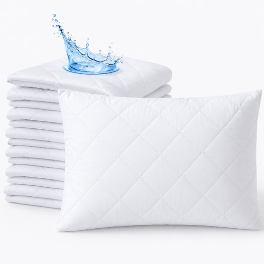 Waterproof quilted pillow protectors in white with zipped cover design