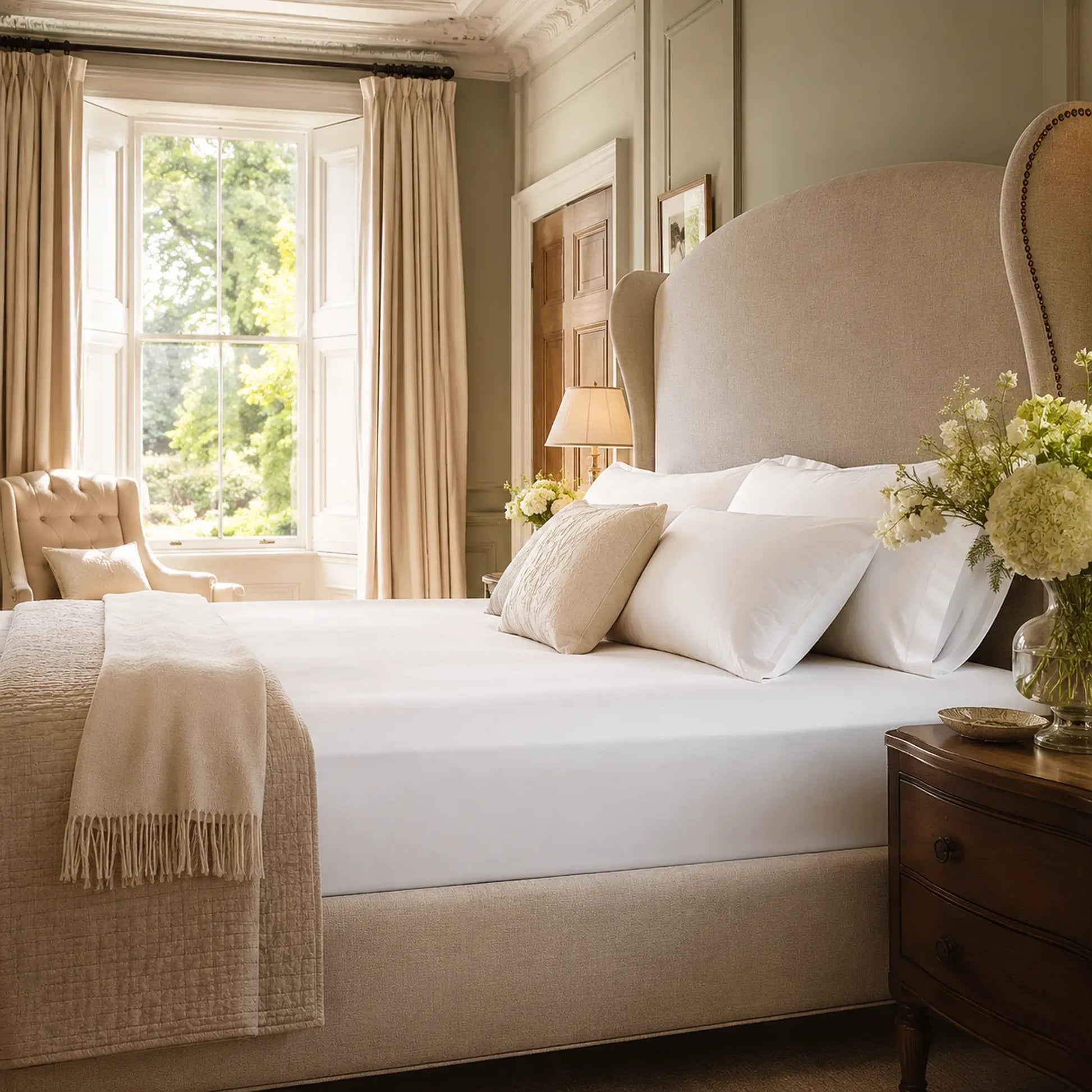 White 600 thread count 40cm extra deep fitted sheet on a bed