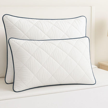 White quilted Cloud Pillows with hotel-style bedding