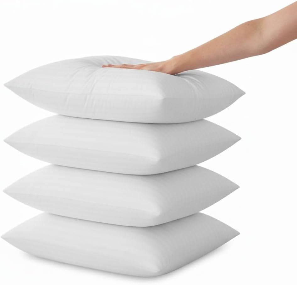 White stripe pillow 4 pack with bounce-back filling