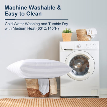 Machine washable white stripe pillow for easy care